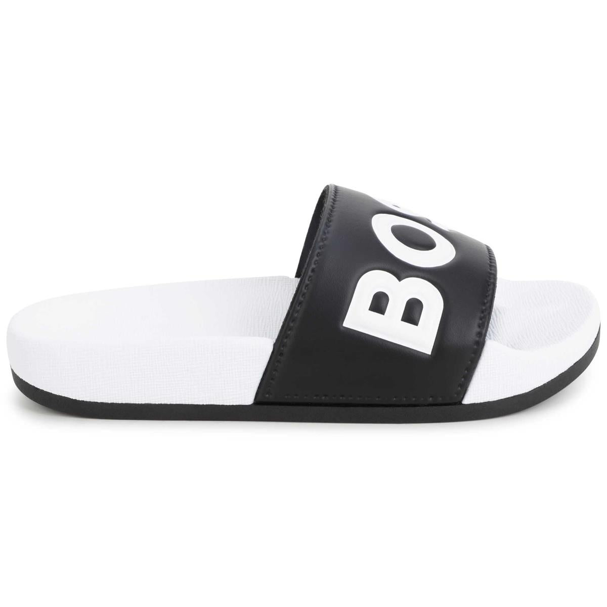 Boys Black Logo Sandals