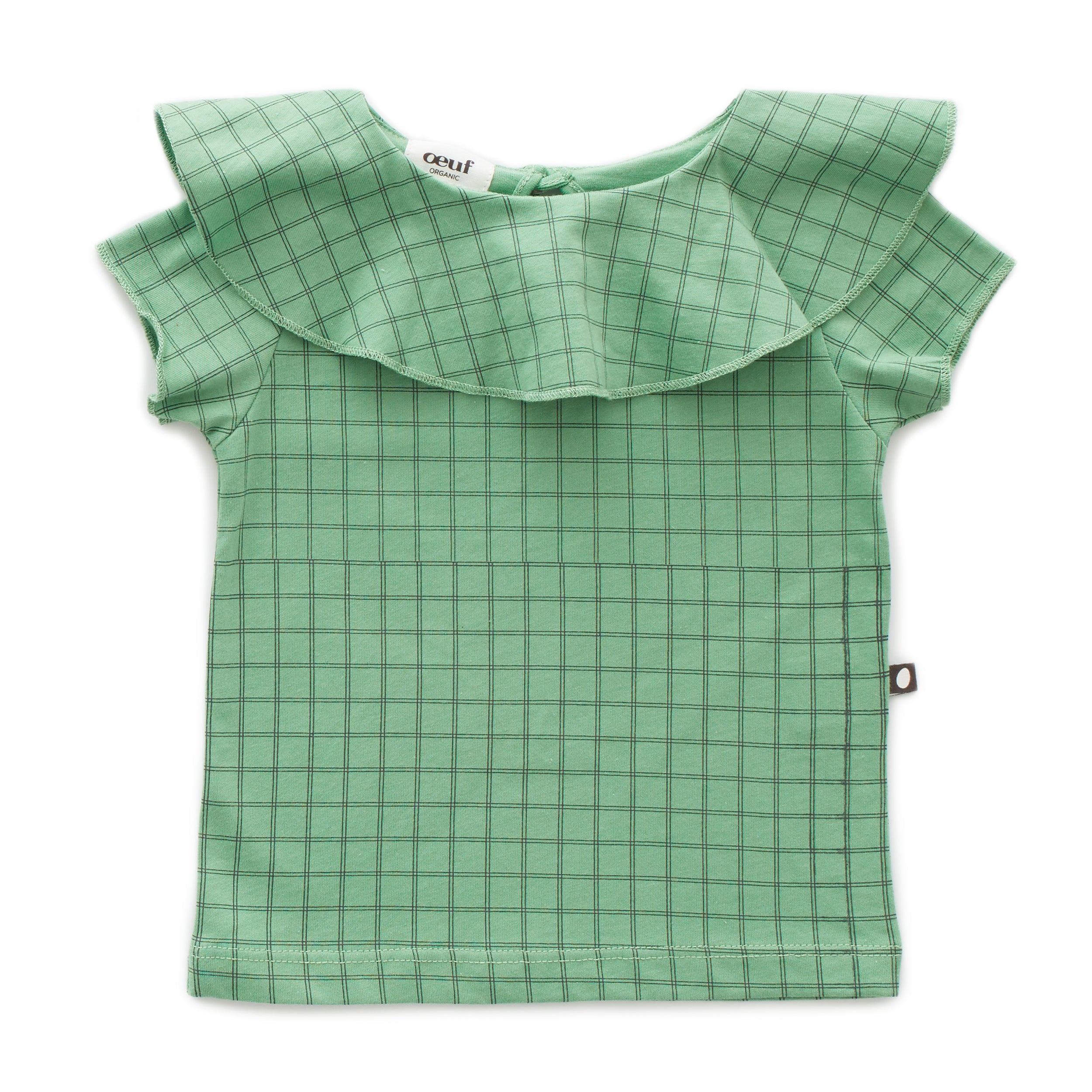 Girls Green Check Ruffle Collar T-shirt