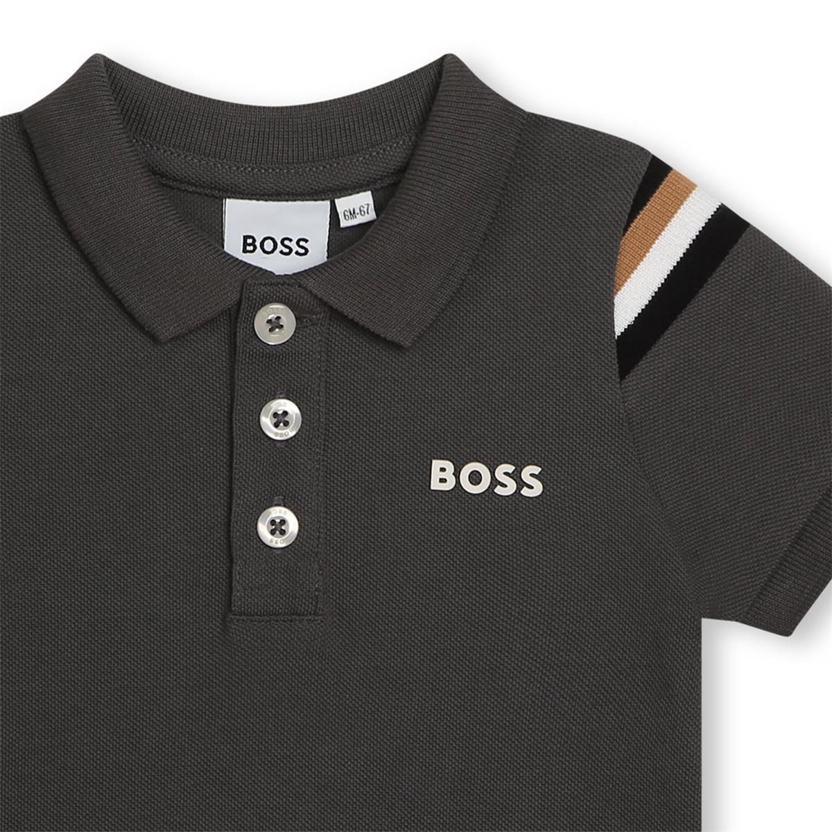 Baby Boys Dark Grey Cotton Polo Shirt