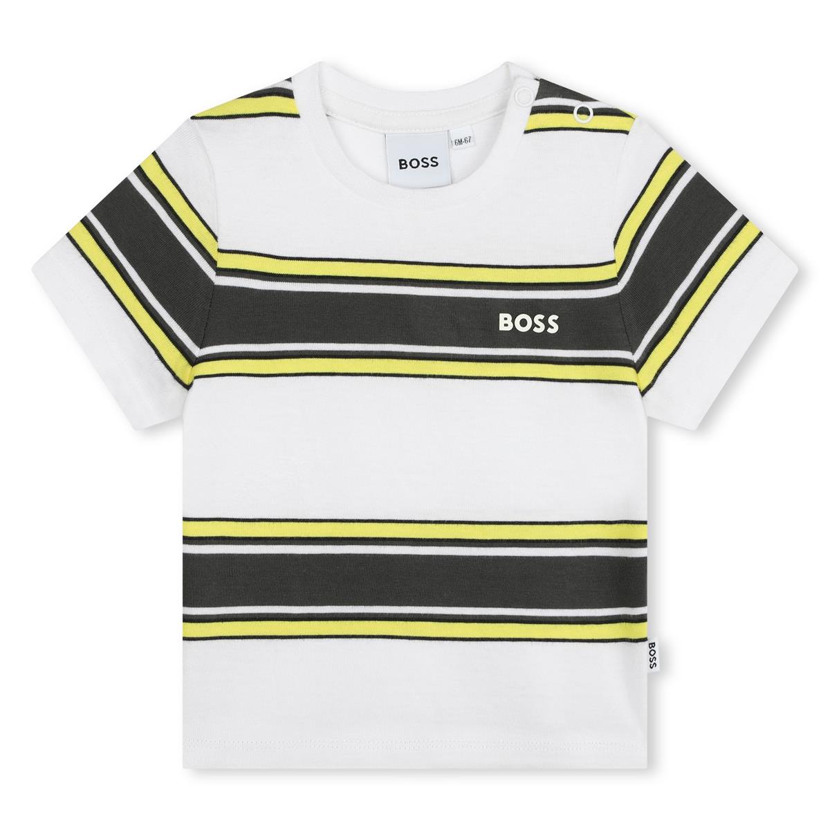 Baby Boys White Stripes Cotton T-Shirt