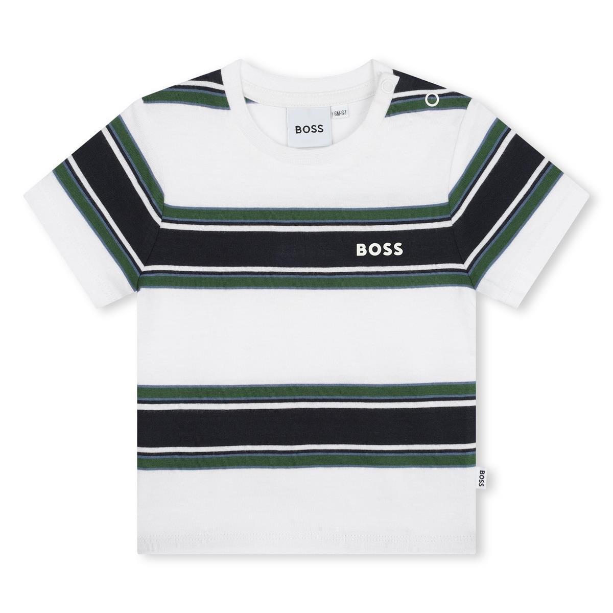 Baby Boys White Stripes Cotton T-Shirt