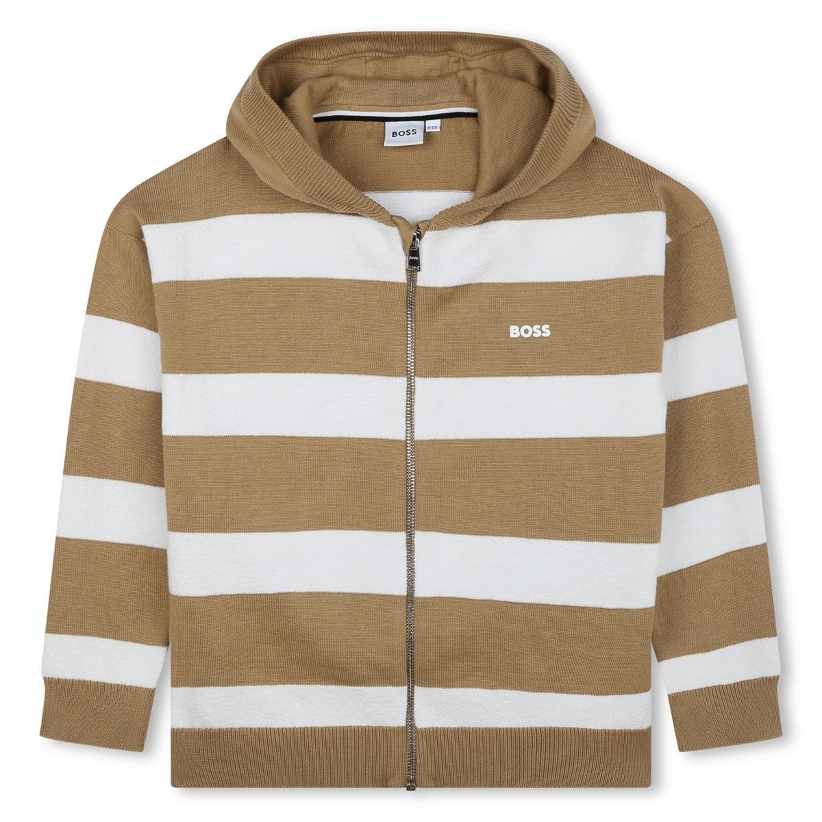 Boys Beige Stripes Zip-Up Top