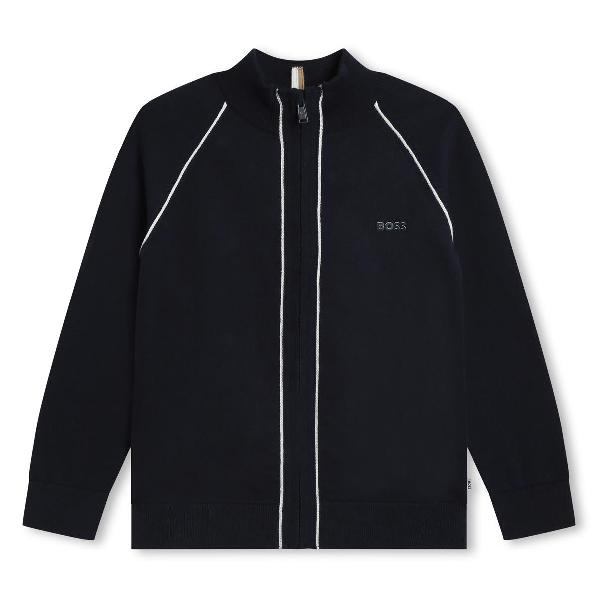 Boys Navy Cotton Zip-Up Top