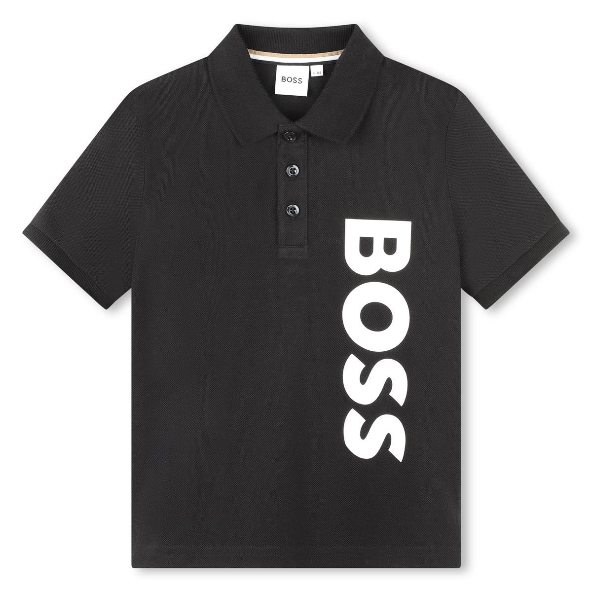 Boys Black Cotton Polo Shirt