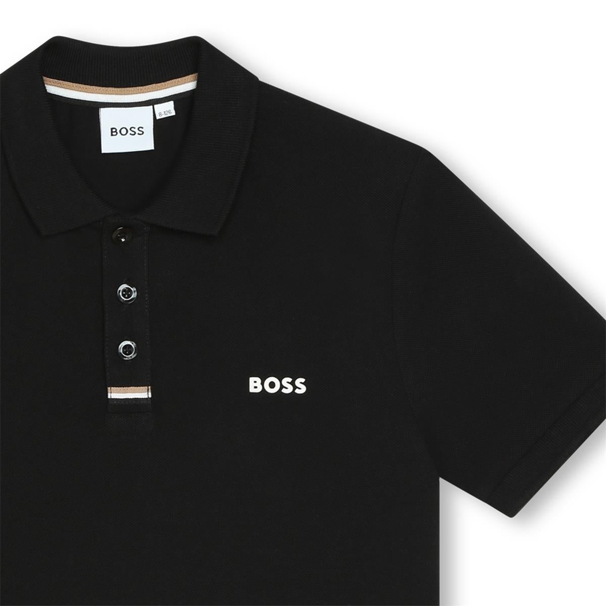 Boys Black Cotton Polo Shirt