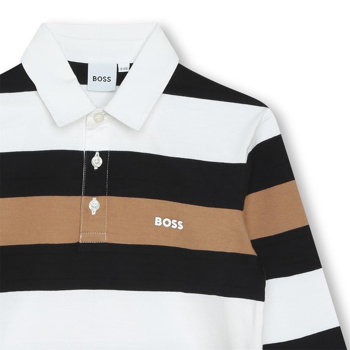 Boys White Stripes Cotton Polo Shirt