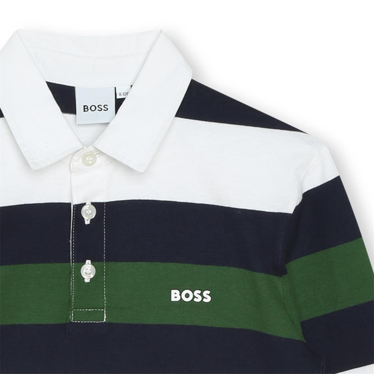 Boys White Stripes Cotton Polo Shirt