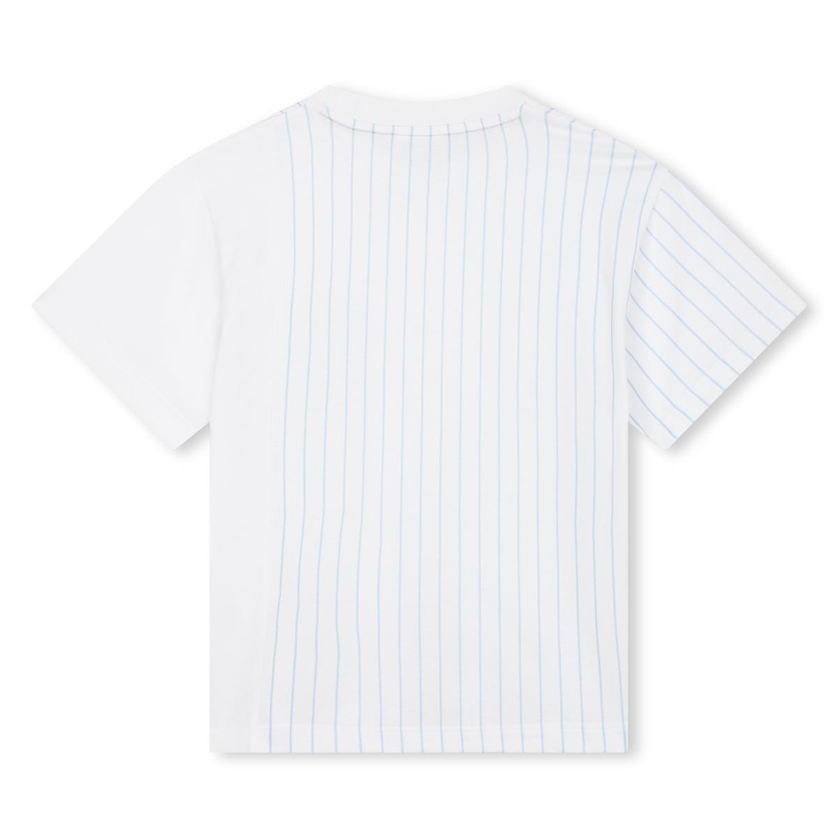 Boys White Stripes Cotton T-Shirt