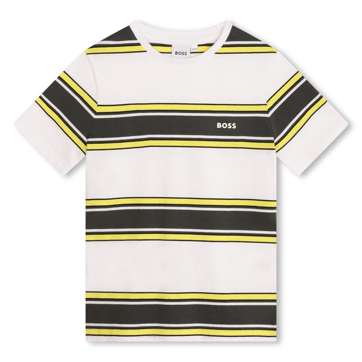 Boys White Stripes Cotton T-Shirt