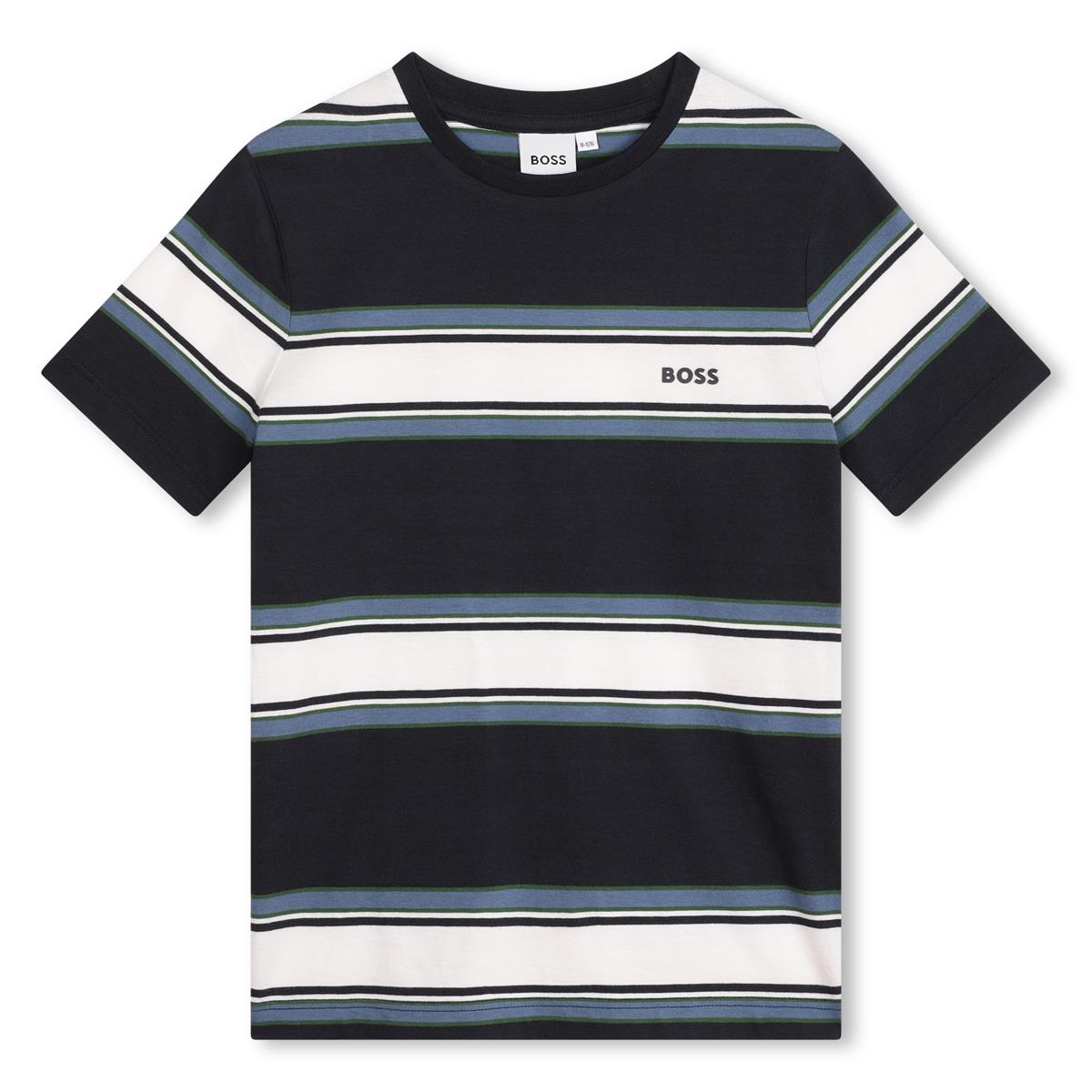 Boys Navy Stripes Cotton T-Shirt