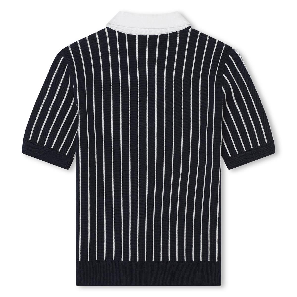 Boys Navy Stripes Cotton Polo Shirt