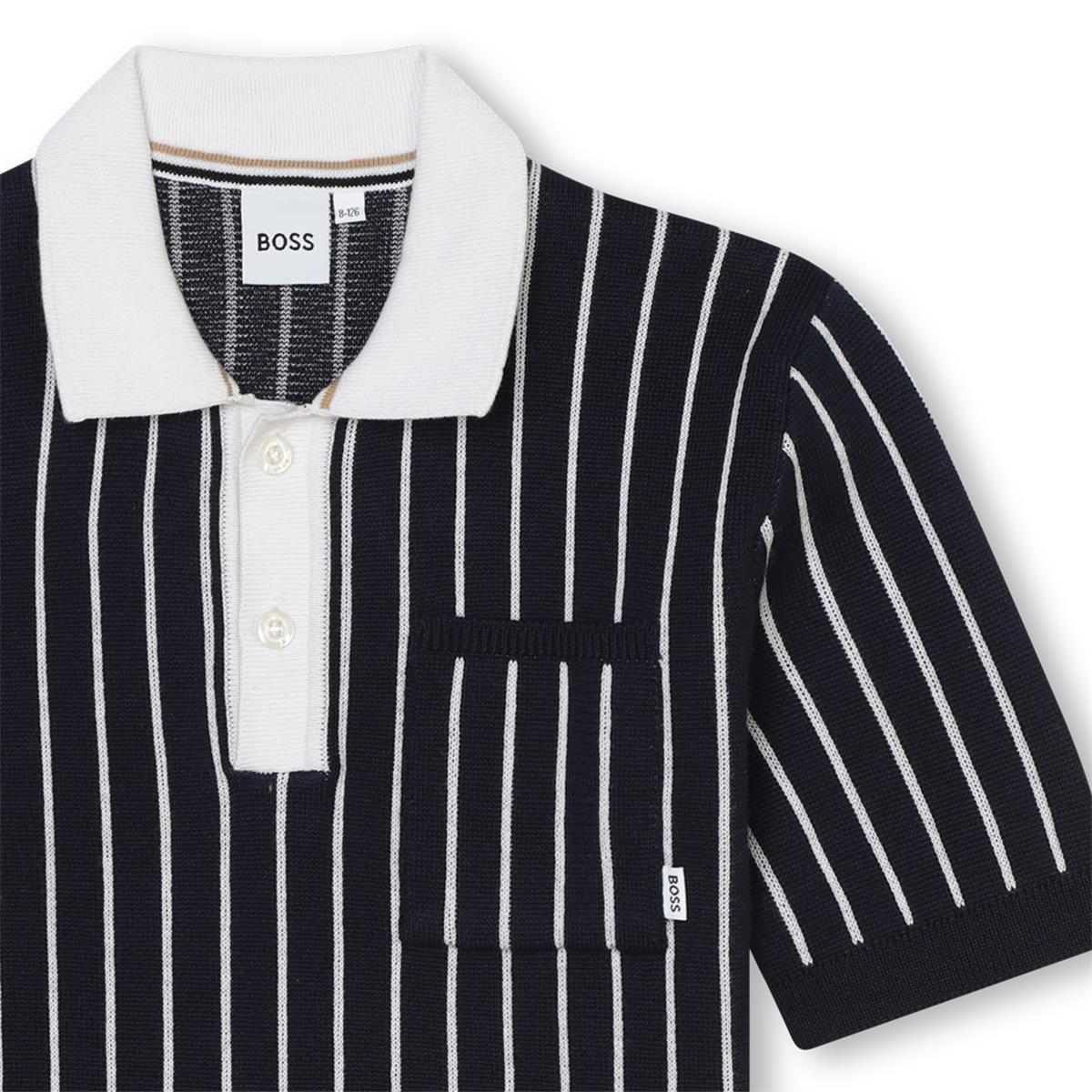 Boys Navy Stripes Cotton Polo Shirt