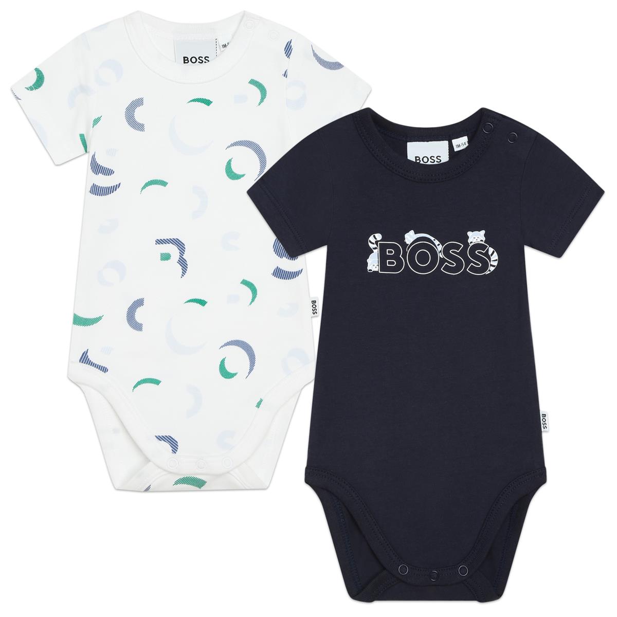 Baby Boys Navy Cotton Babysuit Set(2 Pack)