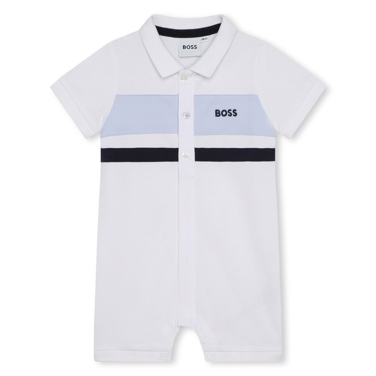 Baby Boys White Logo Cotton Babysuit