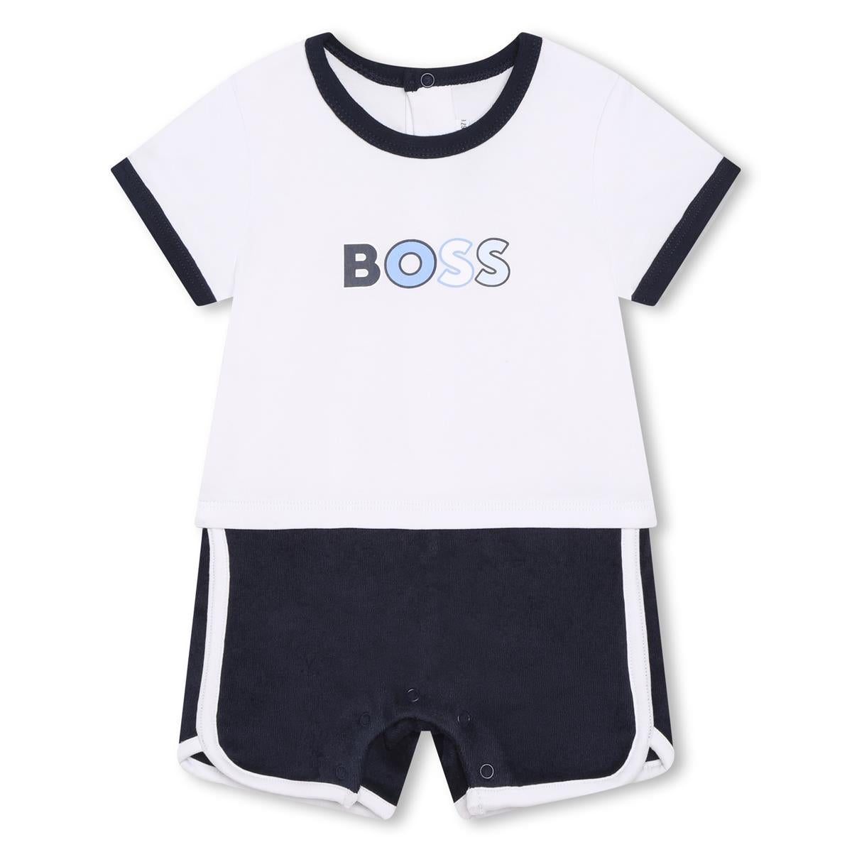 Baby Boys Blue Logo Cotton Babysuit