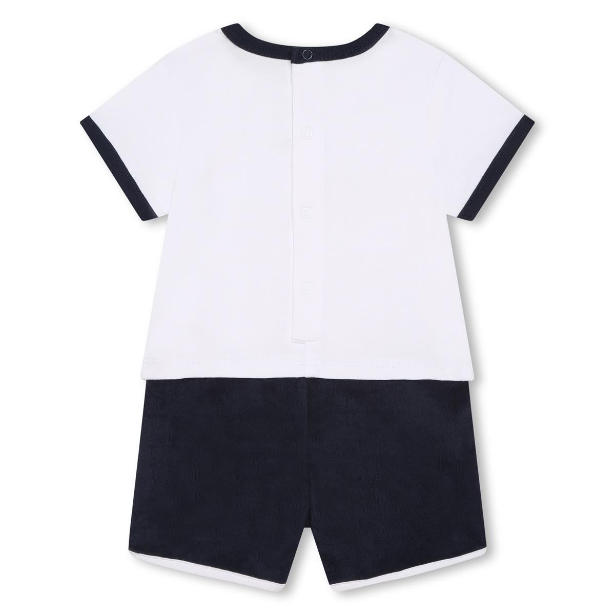 Baby Boys Blue Logo Cotton Babysuit