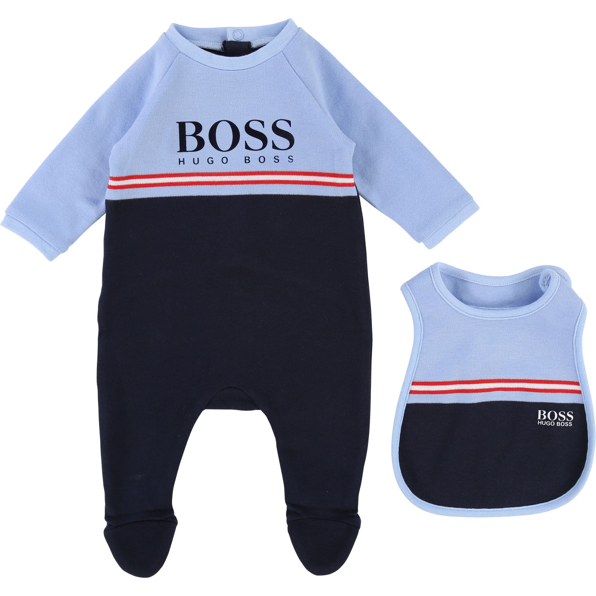 Baby Boys Blue & Black Cotton Babysuit & Bib Set