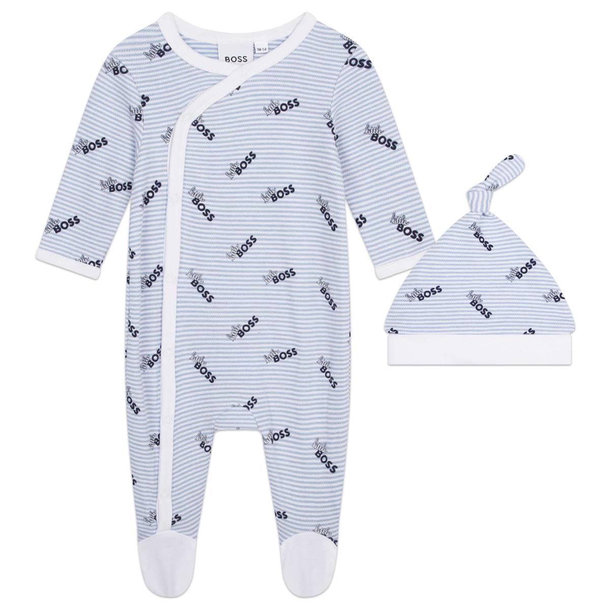 Baby Boys Blue Logo Cotton Babysuit