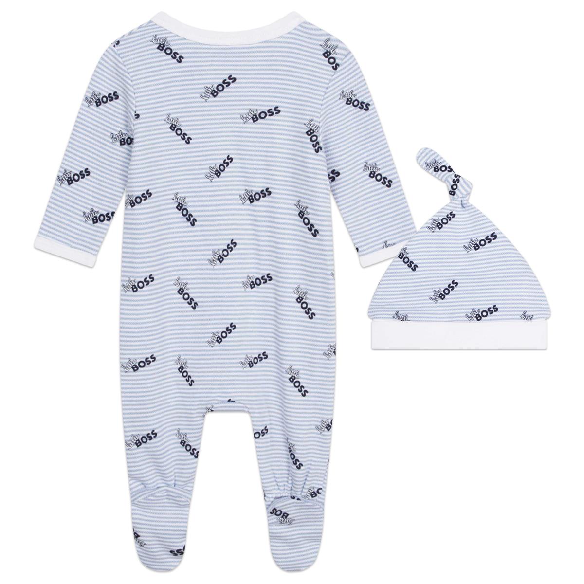 Baby Boys Blue Logo Cotton Babysuit