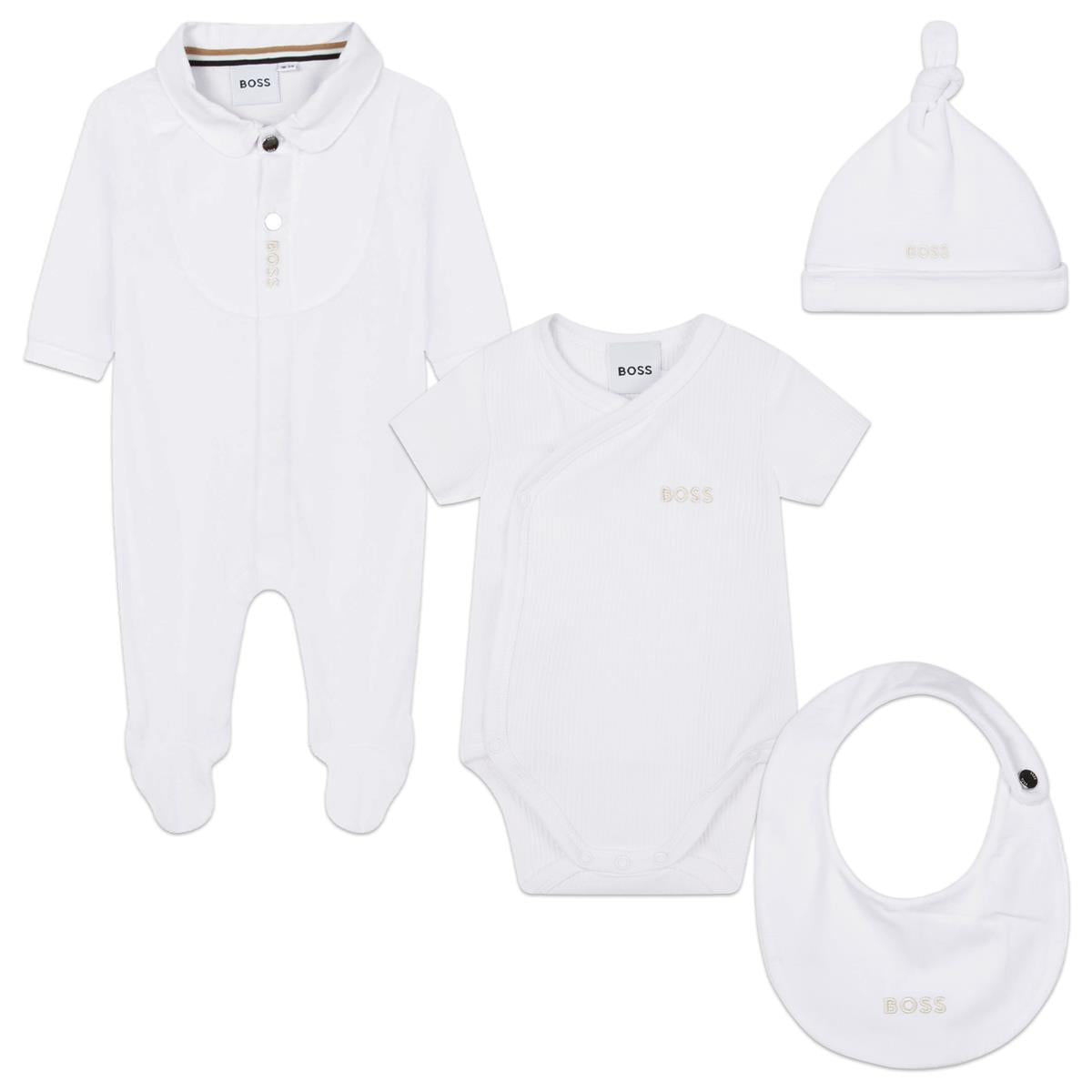 Baby Boys White Cotton Babysuit Set