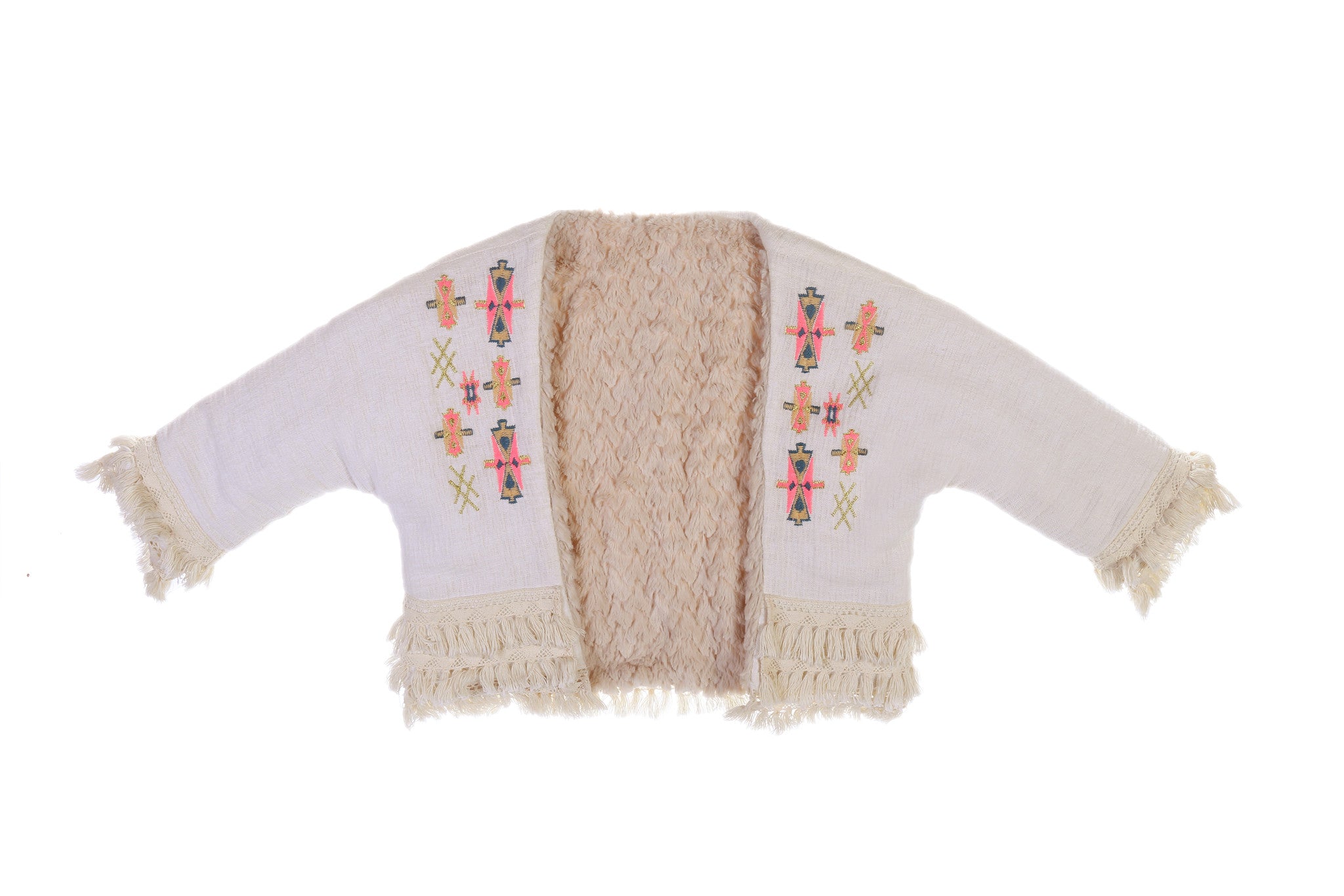 Girls Beige Flower Printed Trims Cotton 'Yana' Jacket - CÉMAROSE | Children's Fashion Store - 1