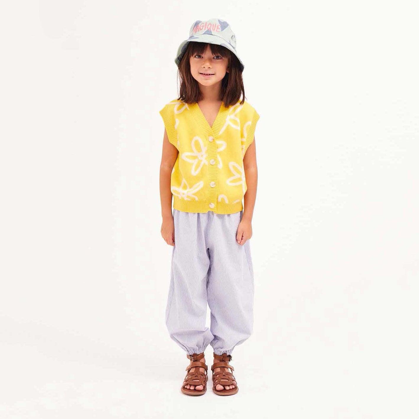 Girls Yellow Flowers Knit Vest