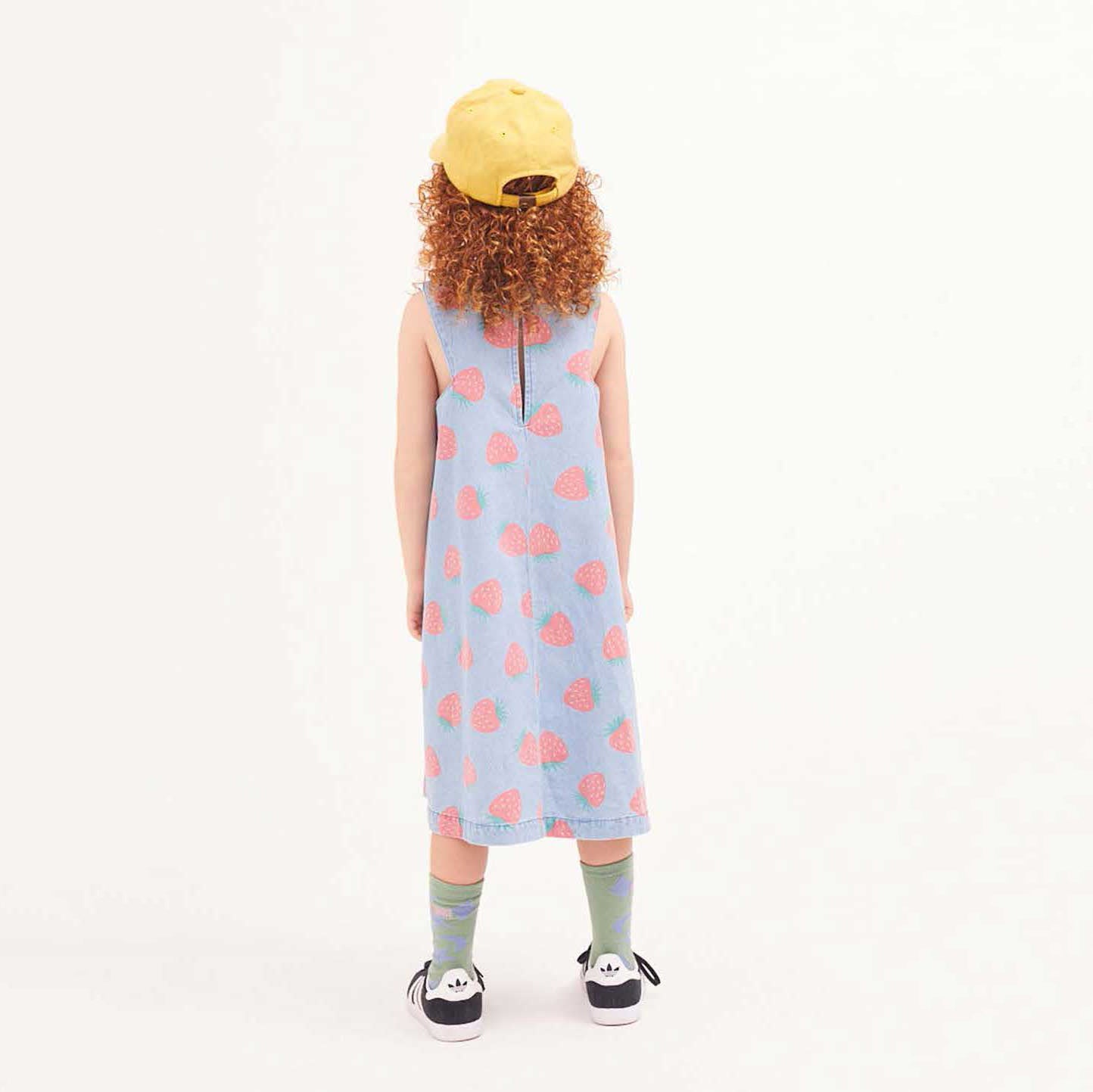 Girls Blue Printed Denim Dress
