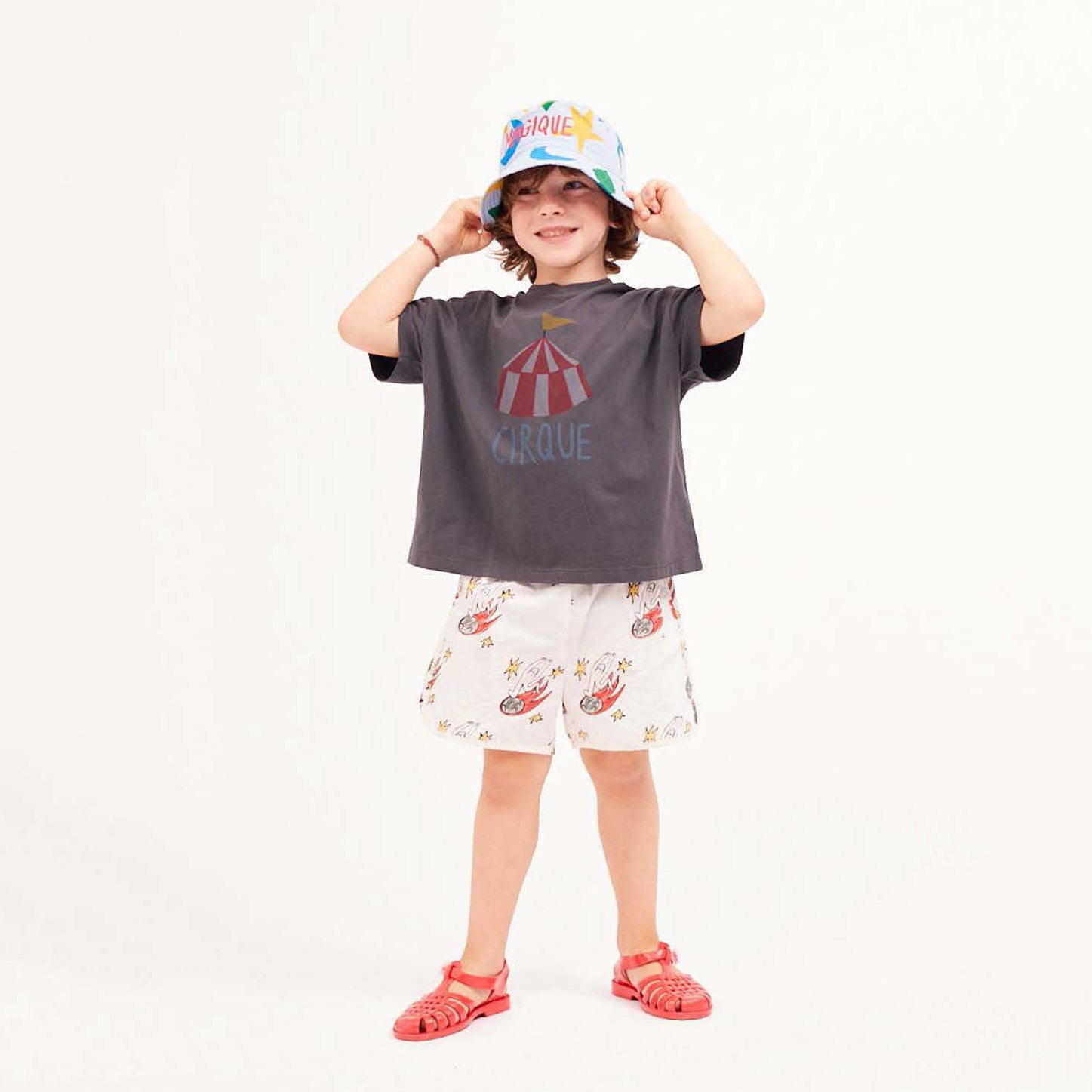Boys & Girls Dark Grey Printed Cotton T-Shirt