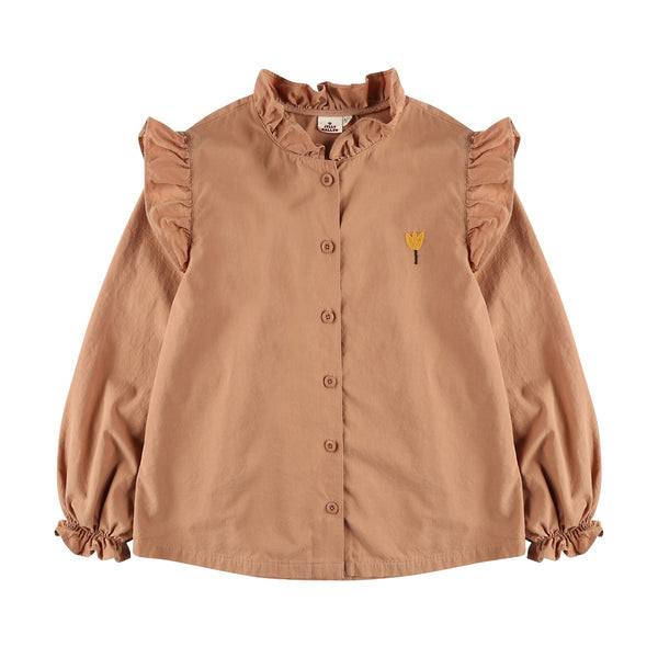 Girls Light Brown Frilled Cotton Shirt