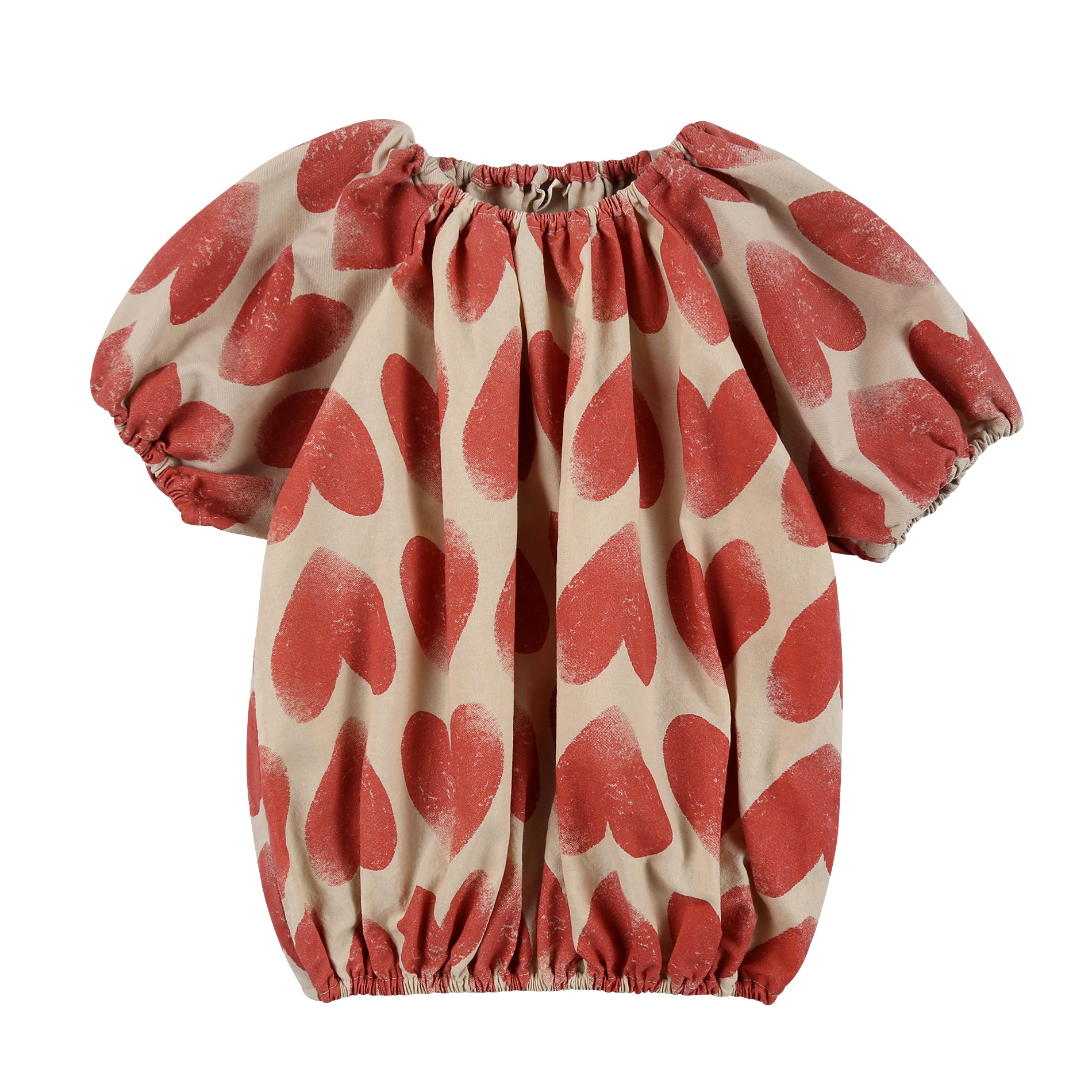 Girls Beige Heart Cotton Shirt