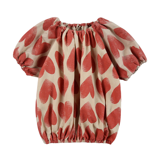 Girls Beige Heart Cotton Shirt