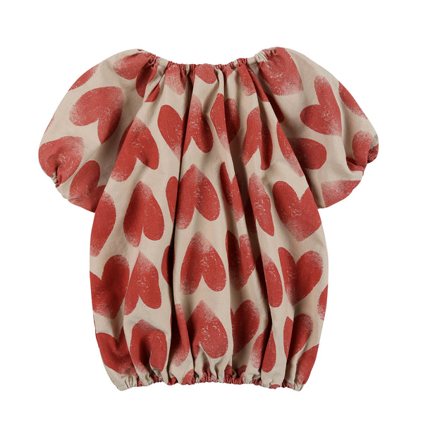 Girls Beige Heart Cotton Shirt