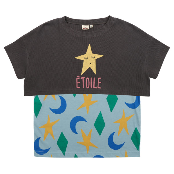 Girls Dark Grey Printed Cotton T-Shirt Set