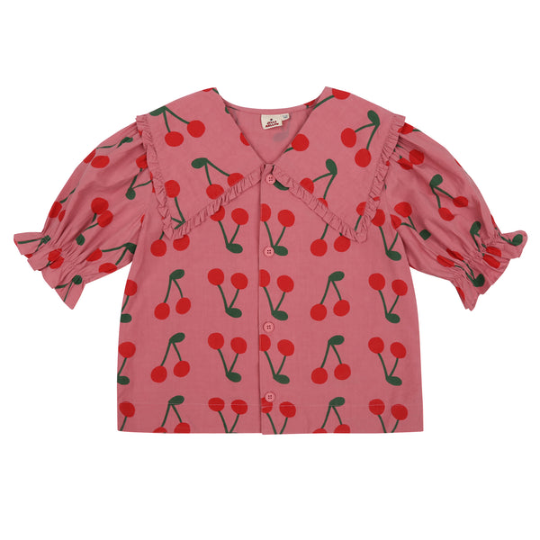 Girls Pink Printed Cotton Shirt
