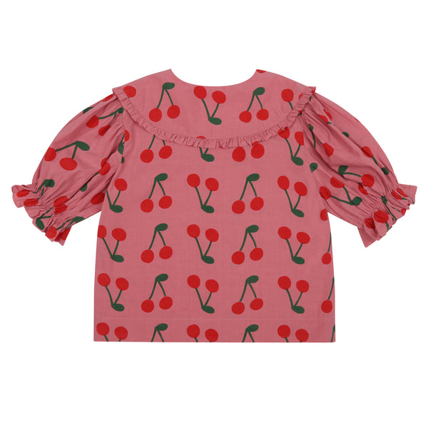 Girls Pink Printed Cotton Shirt