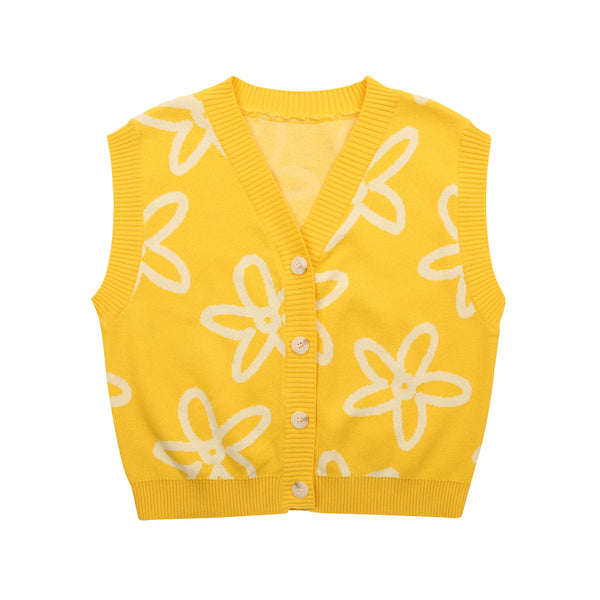 Girls Yellow Flowers Knit Vest