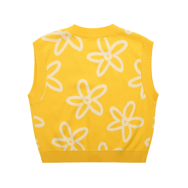 Girls Yellow Flowers Knit Vest