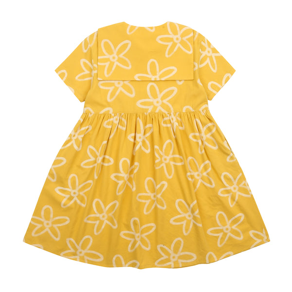 Girls Yellow Flowers Cotton Dress