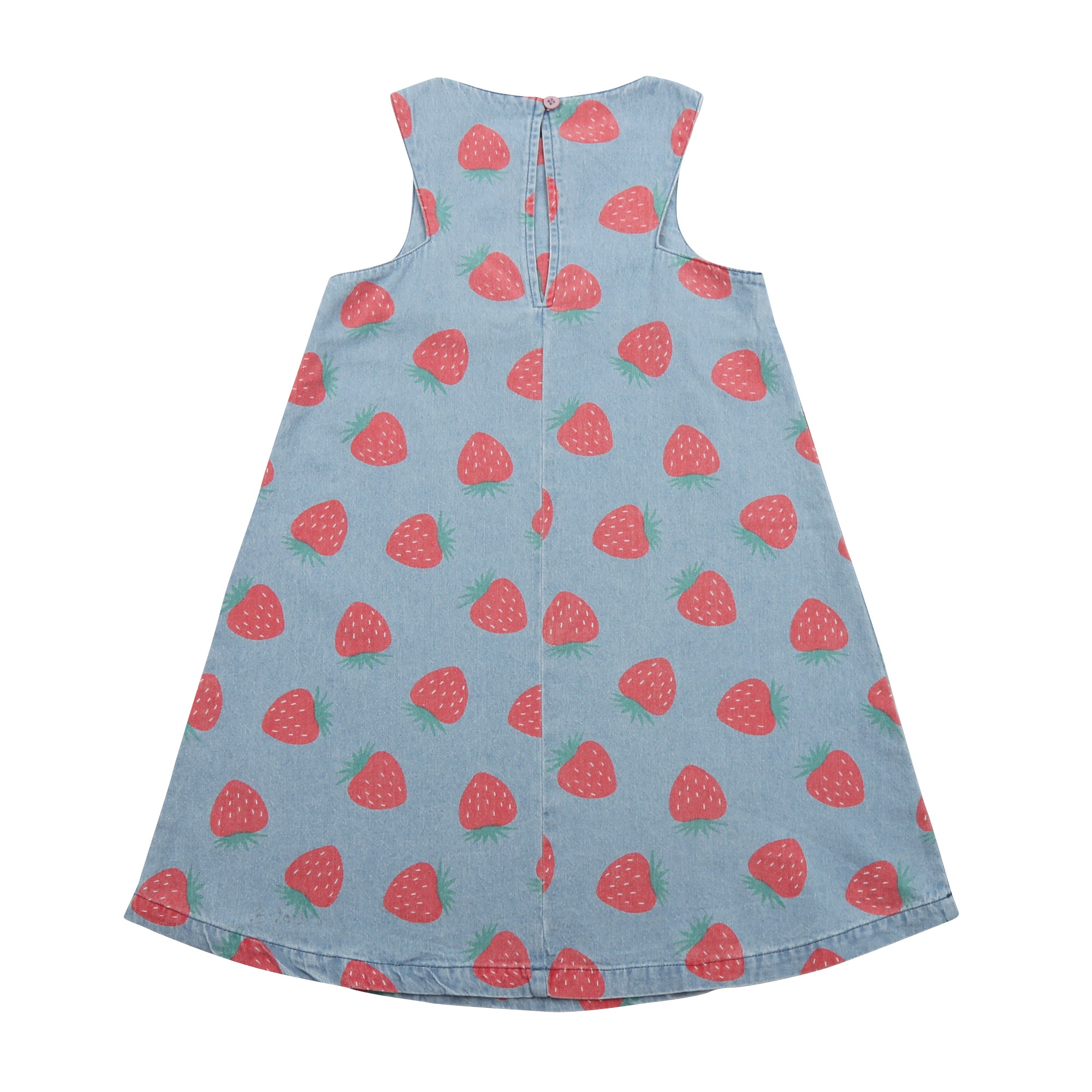 Girls Blue Printed Denim Dress