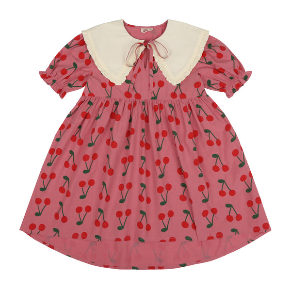 Girls Pink Cherry Printed Cotton Dress