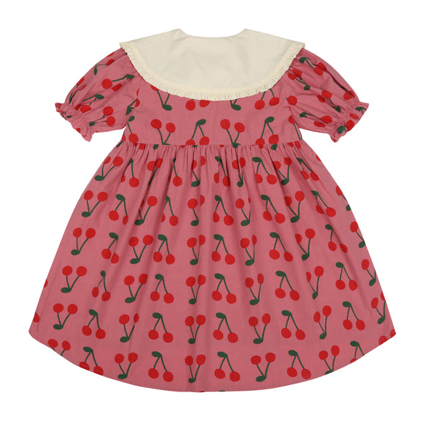 Girls Pink Cherry Printed Cotton Dress