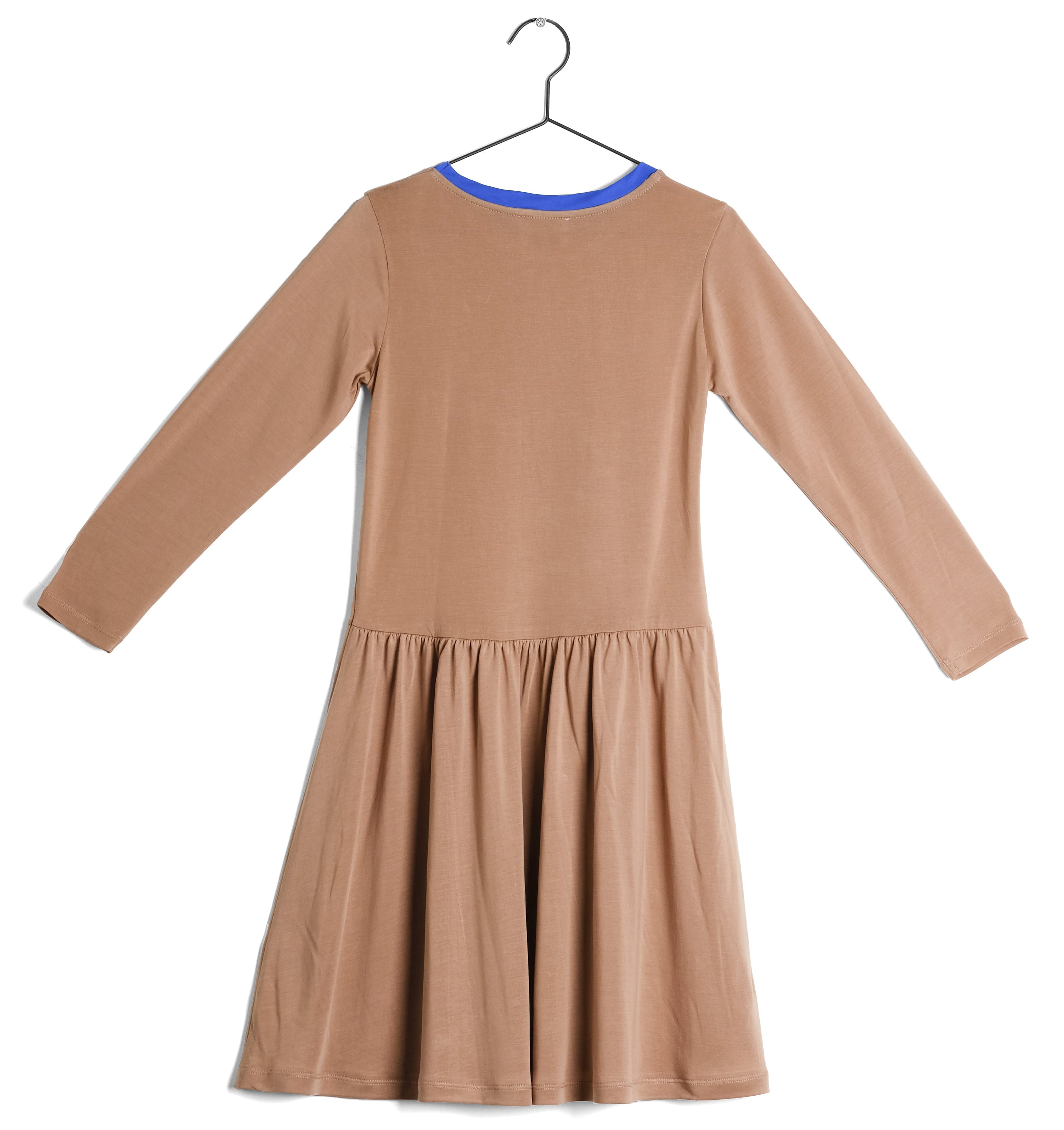 Girls Beige Gathered Cotton Dress