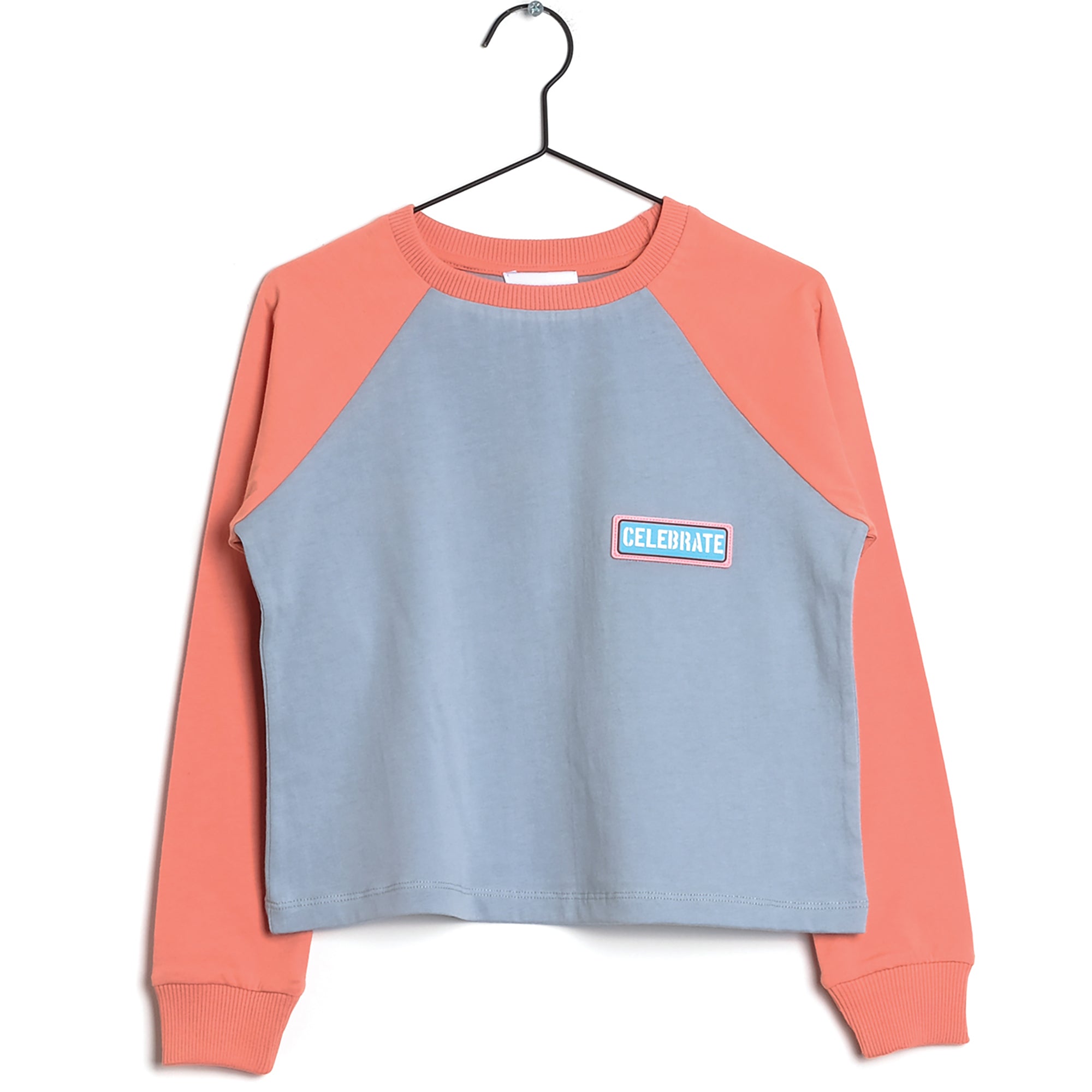 Girls Blue & Orange Cotton T-shirt
