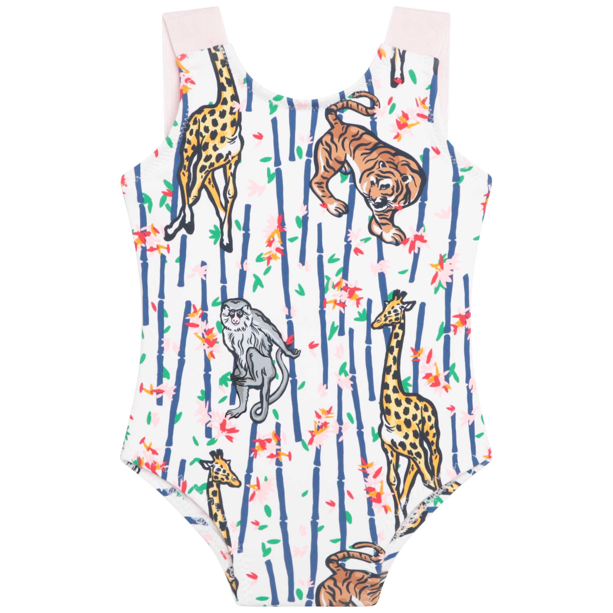 Baby Girls White Printed Swimsuit