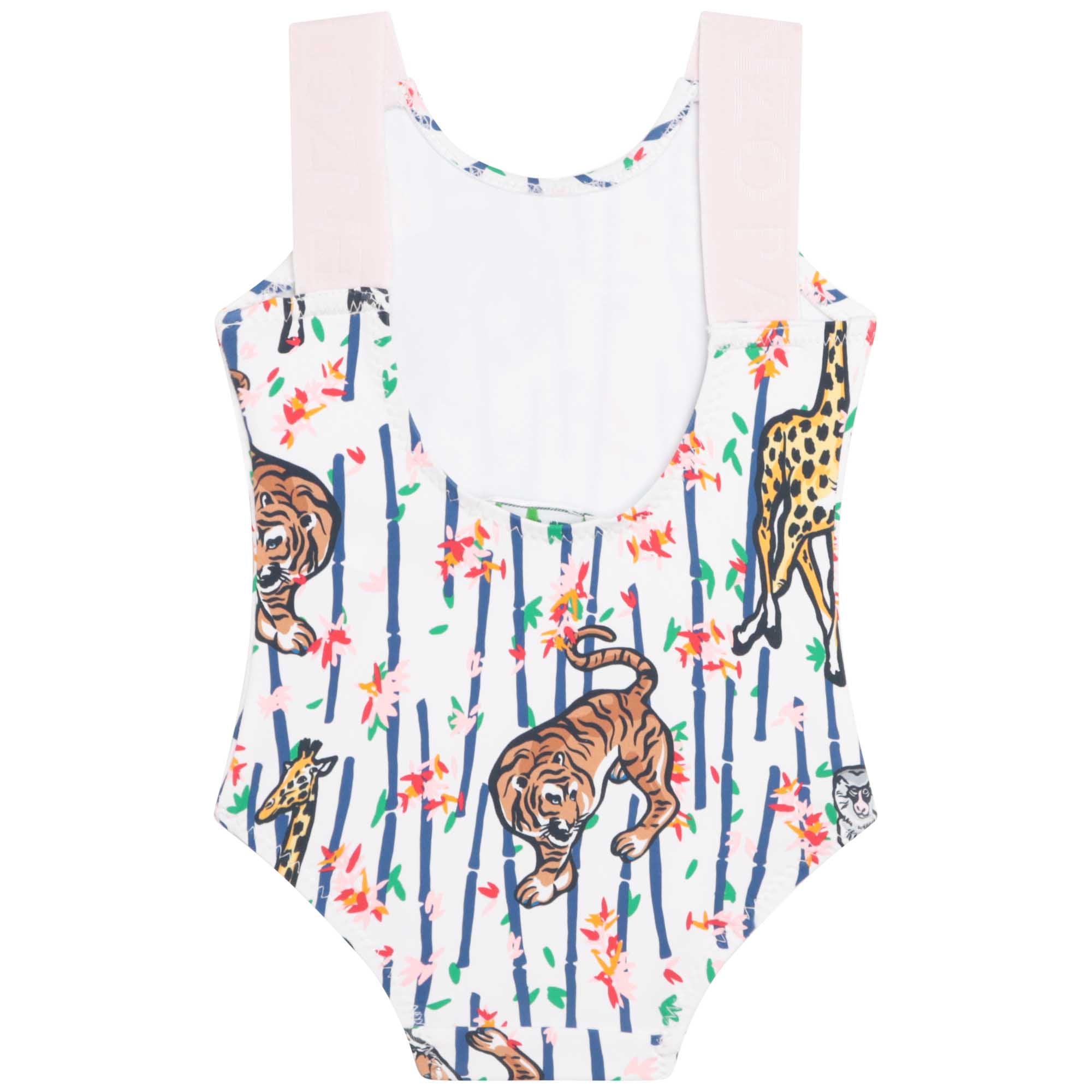 Baby Girls White Printed Swimsuit