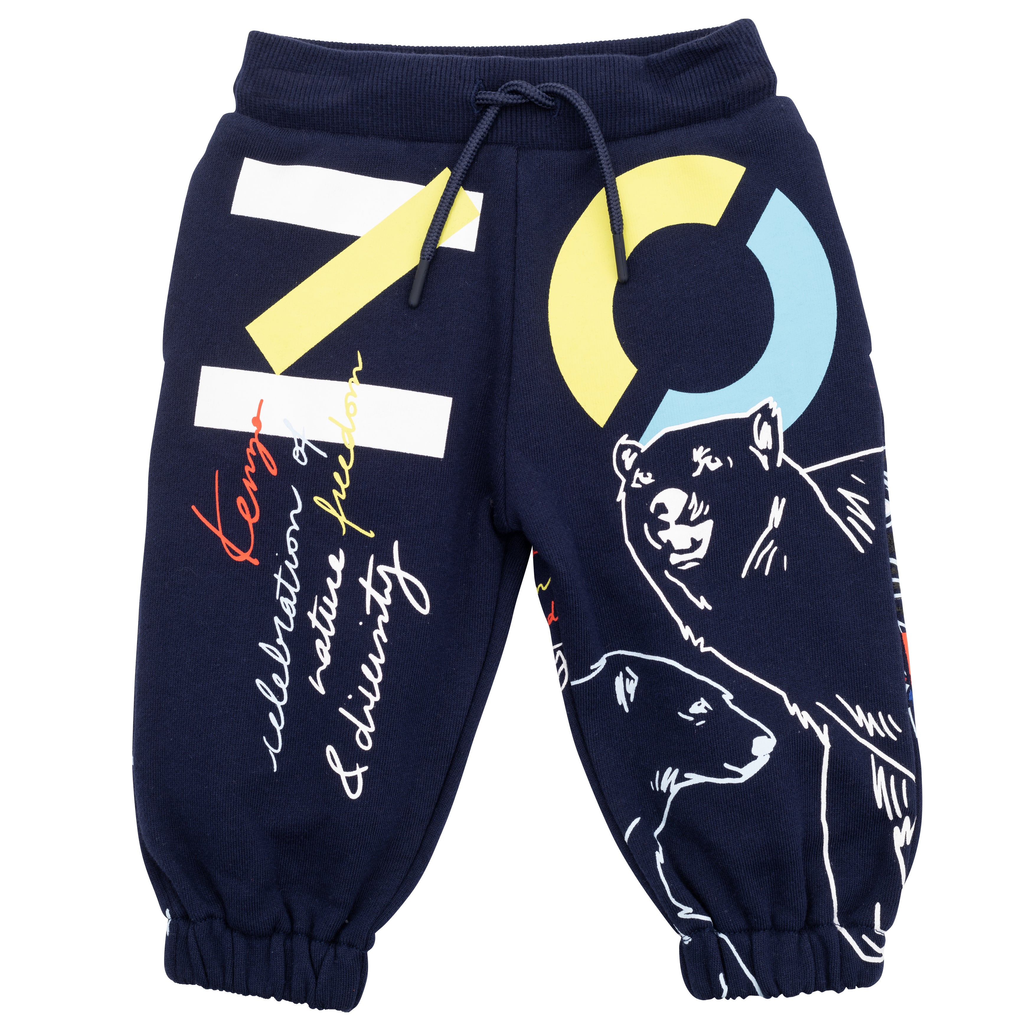 Boys Navy Printed Cotton Trousers