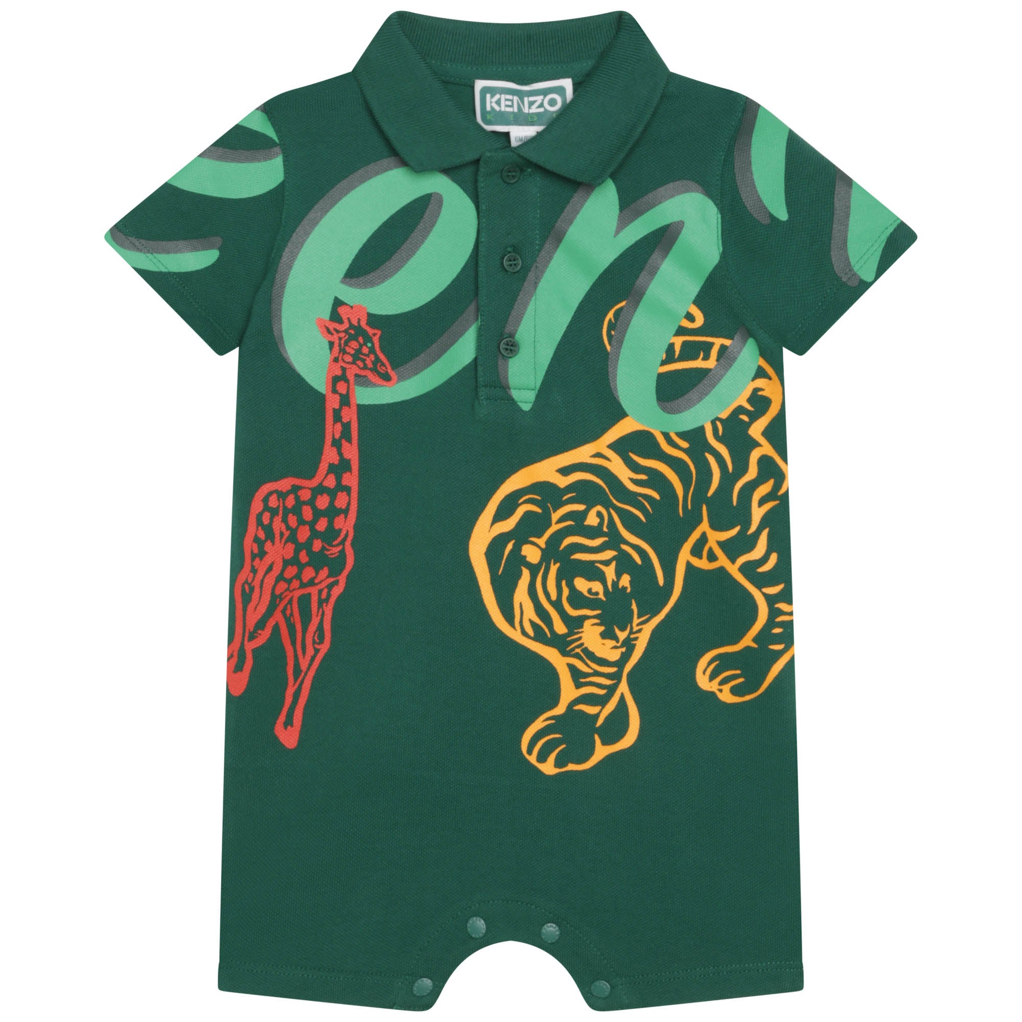 Baby Boys Green Printed Cotton Babysuit