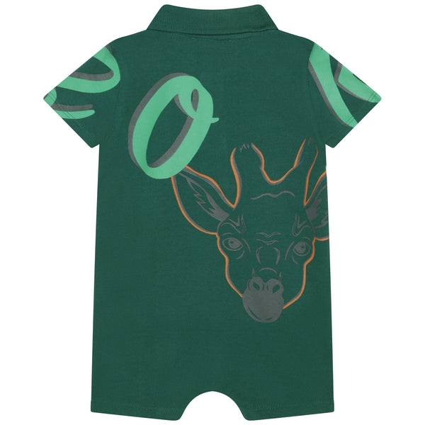 Baby Boys Green Printed Cotton Babysuit