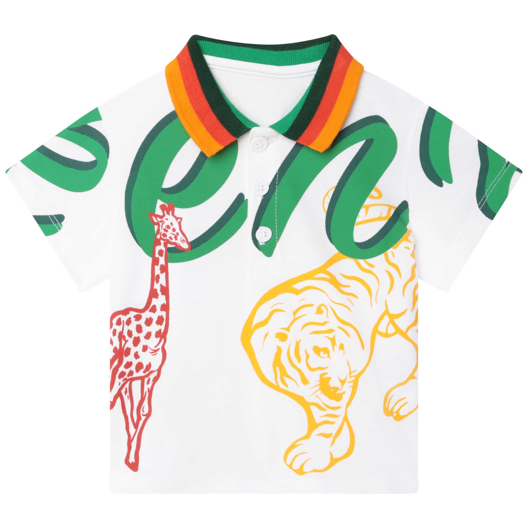 Baby Boys White Printed Cotton Polo Shirt