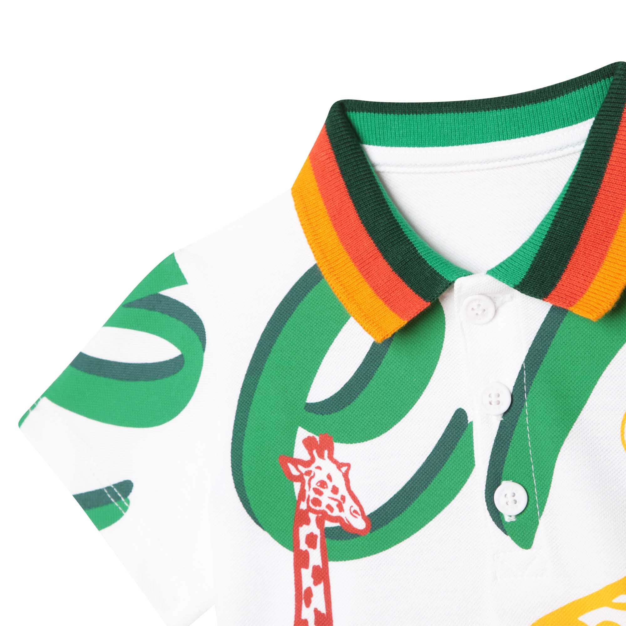 Baby Boys White Printed Cotton Polo Shirt